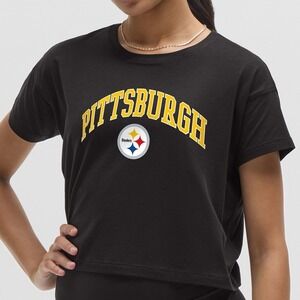 Lululemon x Pittsburgh Steelers Women's 8 NFL Cates Cropped Tee Top Shirt Black